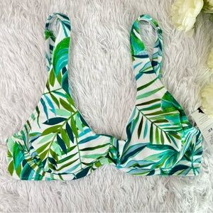 NWT Shade & Shore Tropical Leaf Print Bikini Top Swimsuit Swimwear Women’s 32B